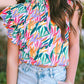 Abstract Print Ruffled Flutter Shoulder Blouse