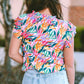 Abstract Print Ruffled Flutter Shoulder Blouse