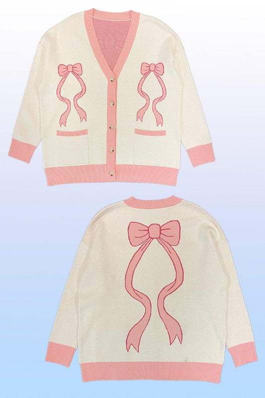 Varsity knit bow cardigan