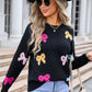 Angel Wings Bow Graphic Round Neck Long Sleeve Sweater