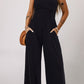 Women Cinched Waist Sleeveless Wide Leg Jumpsuit