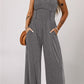 Women Cinched Waist Sleeveless Wide Leg Jumpsuit