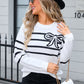 Angel Wings Striped Round Neck Long Sleeve Sweater