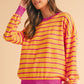 Stripe Round Neck Drop Shoulder Loose Sweater