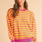 Stripe Round Neck Drop Shoulder Loose Sweater