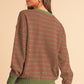 Stripe Round Neck Drop Shoulder Loose Sweater