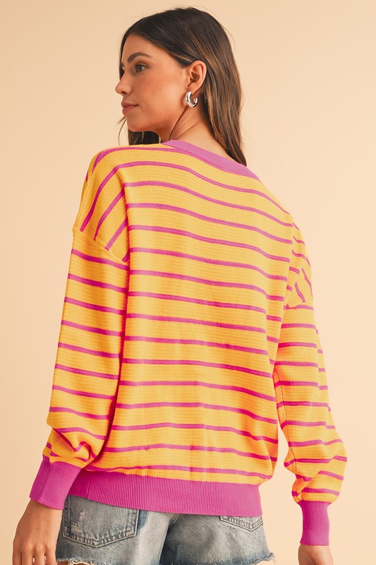 Stripe Round Neck Drop Shoulder Loose Sweater