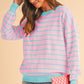 Stripe Round Neck Drop Shoulder Loose Sweater