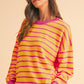 Stripe Round Neck Drop Shoulder Loose Sweater