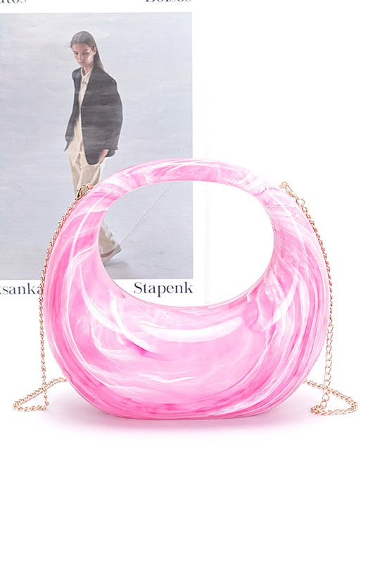 Top Handle Molded Marble Acrylic Clutch