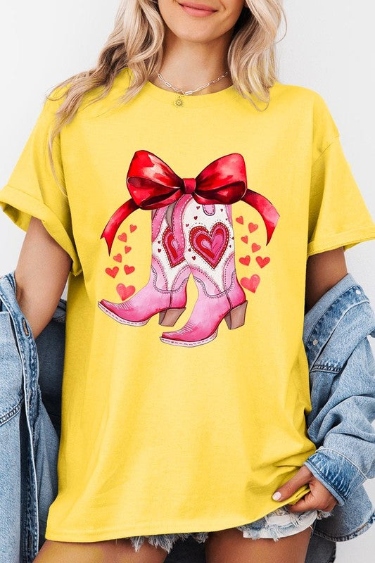 Valentine Cowgirl Boots Graphic Heavy Cotton Tee