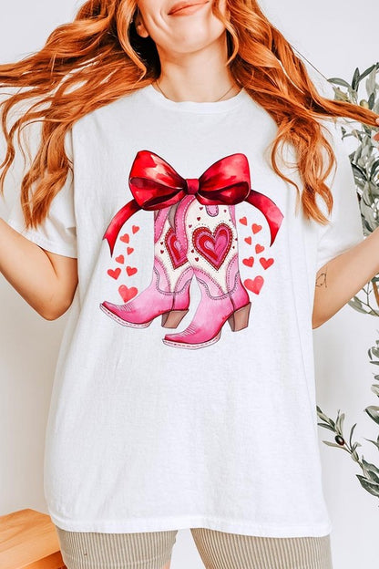 Valentine Cowgirl Boots Graphic Heavy Cotton Tee