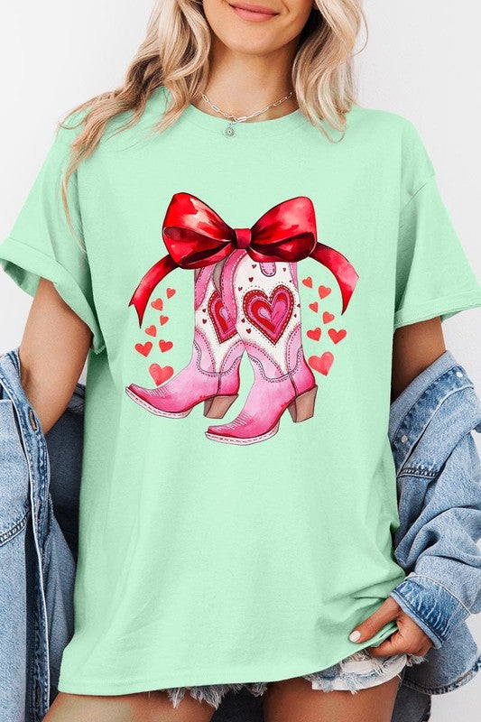 Valentine Cowgirl Boots Graphic Heavy Cotton Tee