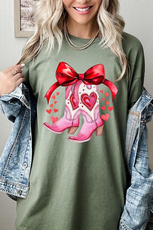 Valentine Cowgirl Boots Graphic Heavy Cotton Tee