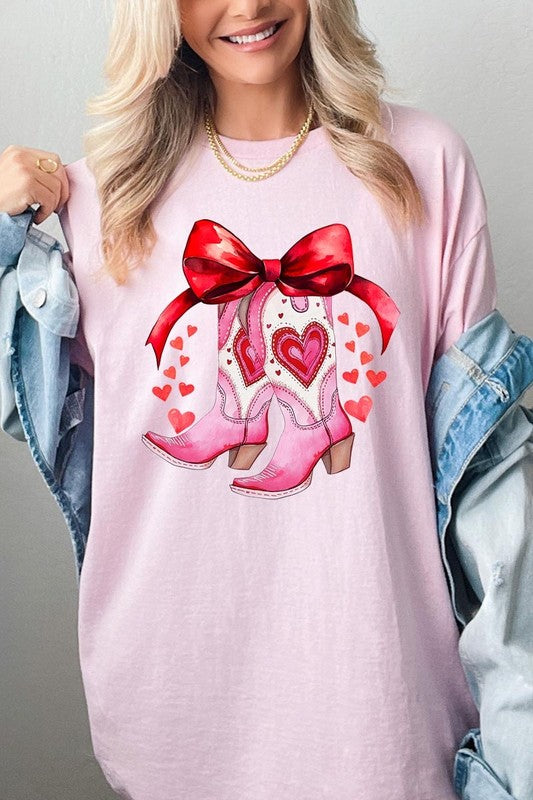 Valentine Cowgirl Boots Graphic Heavy Cotton Tee