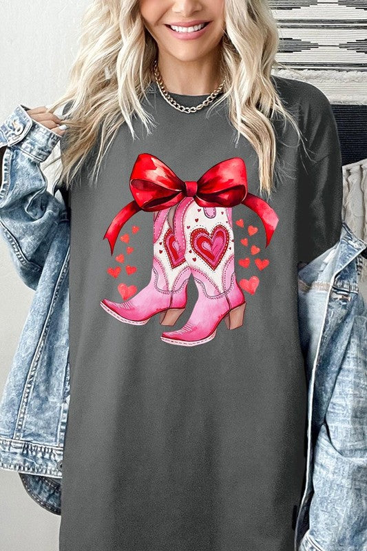 Valentine Cowgirl Boots Graphic Heavy Cotton Tee