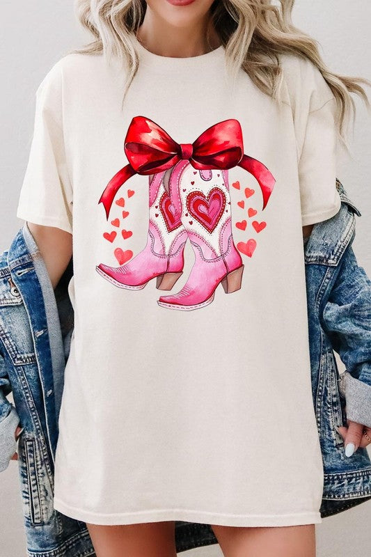 Valentine Cowgirl Boots Graphic Heavy Cotton Tee