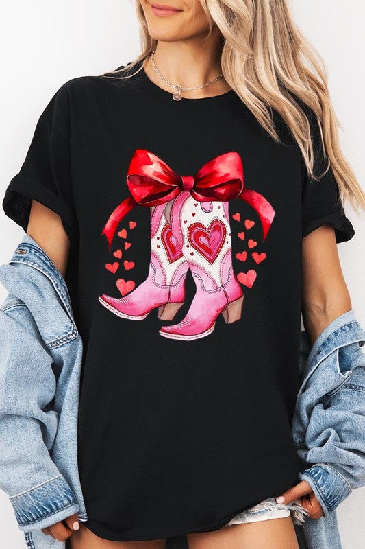 Valentine Cowgirl Boots Graphic Heavy Cotton Tee