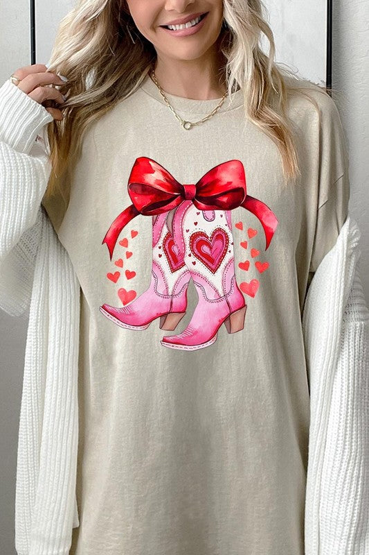 Valentine Cowgirl Boots Graphic Heavy Cotton Tee