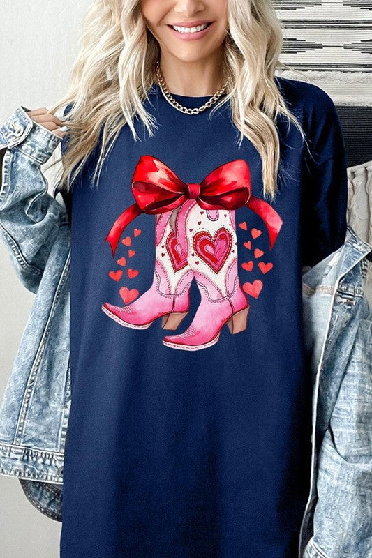 Valentine Cowgirl Boots Graphic Heavy Cotton Tee