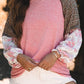 Women Raglan Sleeve Ribbed Knit Patchwork