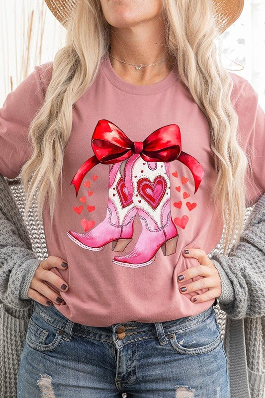 Valentine Cowgirl Boots Graphic Plus Tee