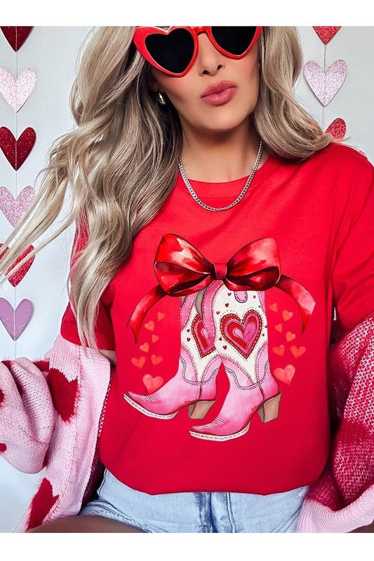 Valentine Cowgirl Boots Graphic Plus Tee