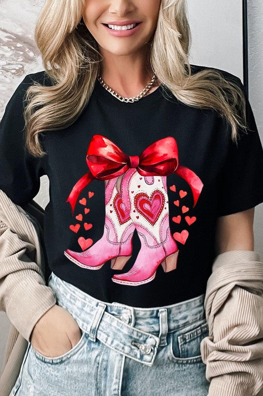 Valentine Cowgirl Boots Graphic Plus Tee