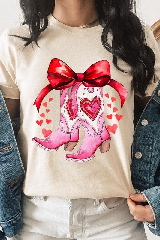 Valentine Cowgirl Boots Graphic Plus Tee