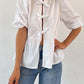 Tied Round Neck Balloon Sleeve Shirt