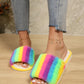 Color Block Open Toe Faux Fur PVC Slippers