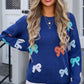 Angel Wings Bow Graphic Round Neck Long Sleeve Sweater