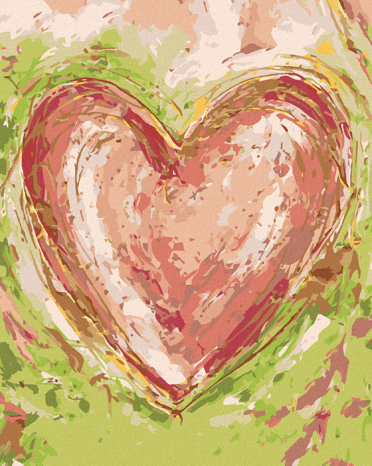 Paint by Numbers - Red Heart on Green Background