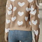 Perfee Heart Pattern Dropped Shoulder Sweater