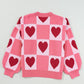 Pink Plus Size Love Heart Block Valentine Sweater