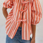 Tied Round Neck Balloon Sleeve Shirt