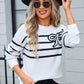 Angel Wings Striped Round Neck Long Sleeve Sweater