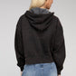 Acid Wash Fleece Cropped Zip-Up Hoodie