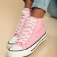 Fashionable High-Top Sneakers Made of Pink Fabric
