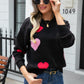 Angel Wings Heart Round Neck Droppped Shoulder Sweater