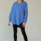 Davi & Dani Letter Back Raw Hem Half Button Shirt