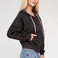 Acid Wash Fleece Cropped Zip-Up Hoodie