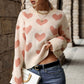 Perfee Heart Pattern Dropped Shoulder Sweater