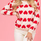 Valentine’s Day Fuzzy Heart Round Neck Long Sleeve Sweater