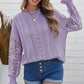 Openwork Lantern Sleeve Dropped Shoulder Sweater