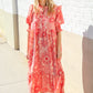 Can't Look Away Coral Notch Neck Scallop Trim Smock Sleeve Midi Dress