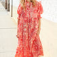 Can't Look Away Coral Notch Neck Scallop Trim Smock Sleeve Midi Dress