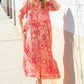 Can't Look Away Coral Notch Neck Scallop Trim Smock Sleeve Midi Dress