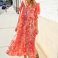 Can't Look Away Coral Notch Neck Scallop Trim Smock Sleeve Midi Dress