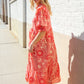 Can't Look Away Coral Notch Neck Scallop Trim Smock Sleeve Midi Dress